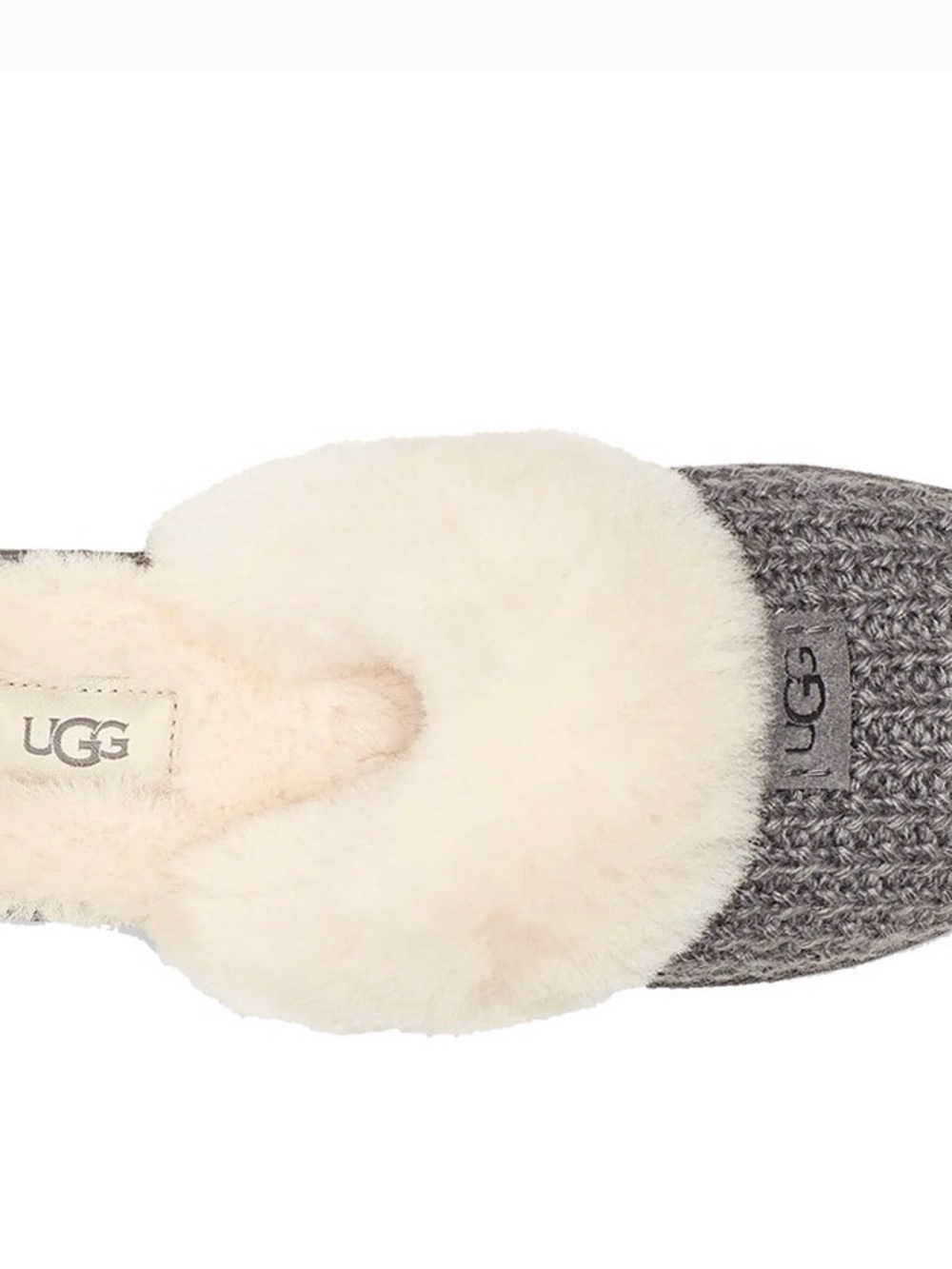UGG Women's Gray Knit Slipper with Cream Shearling Cuff